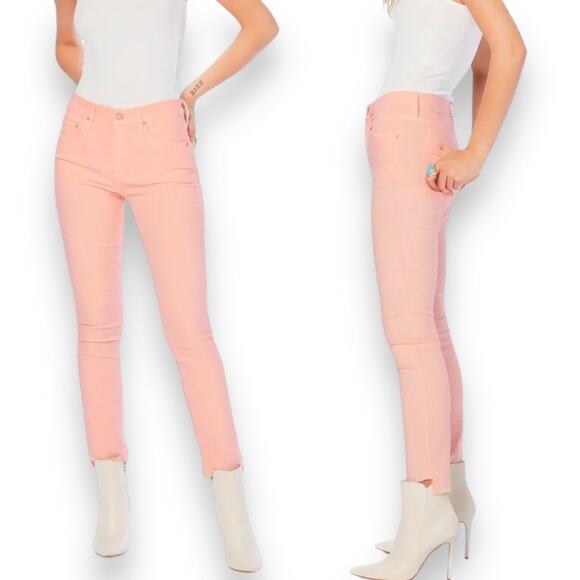 Mother The Looker Ankle Step Fray Jeans in Pink Lemonade Women's 27 Easter - Picture 1 of 12